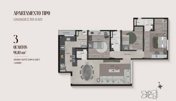 Apartamento à venda com 3 quartos, 90,97m² - Serra,