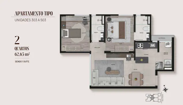 Apartamento à venda com 2 quartos, 62,45m² - Serra,