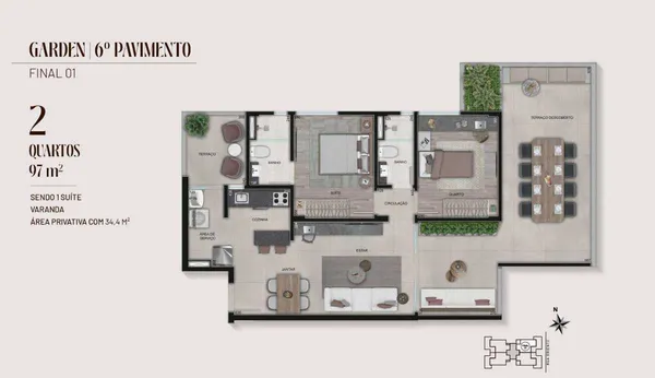Apartamento Garden à venda com 2 quartos, 62,56m² - Serra,