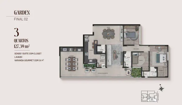 Apartamento Garden à venda com 3 quartos, 91,36m² - Serra,