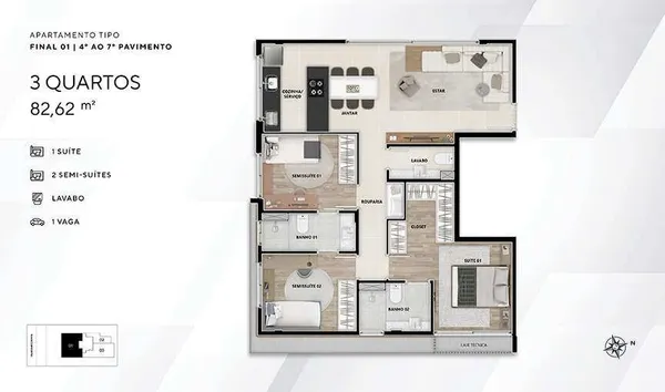 Apartamento à venda com 3 quartos, 82,62m² - Savassi,Belo Horizonte