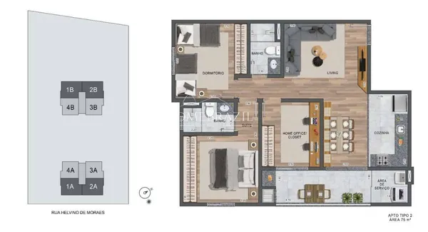 Apartamento à venda com 3 quartos, 75m² - ,