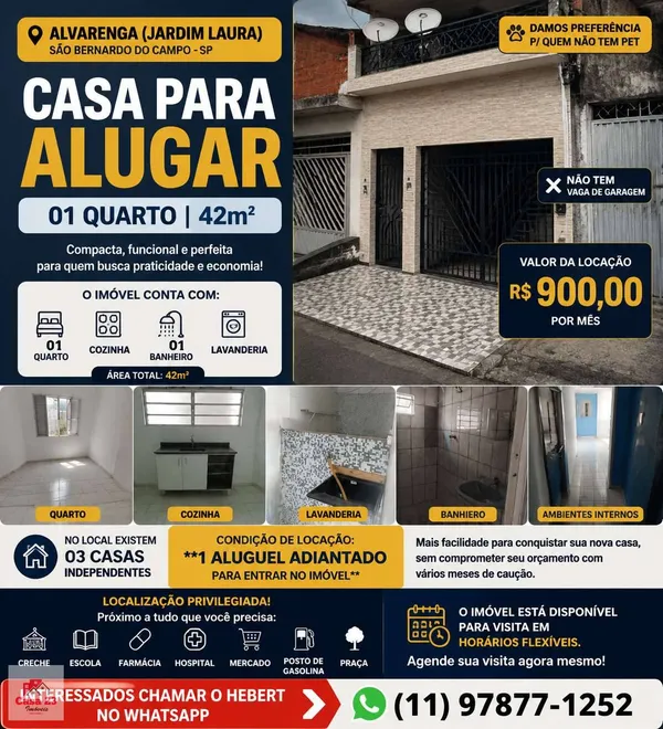 Casa para alugar com 1 quarto - Alvarenga,São Bernardo do Campo